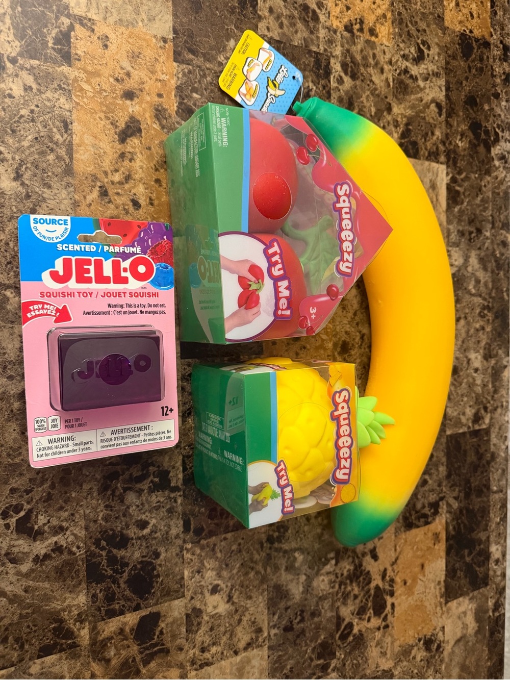 New Pineapple Cherry Squishy Squeezy, Banana and Jello combo squishy